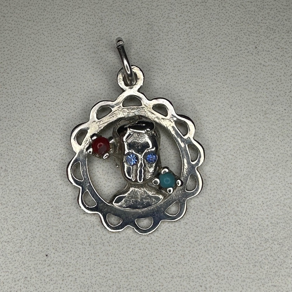 Vintage Sterling Silver‎ Baby Boy Pendant with Red Blue & Teal Gemstones